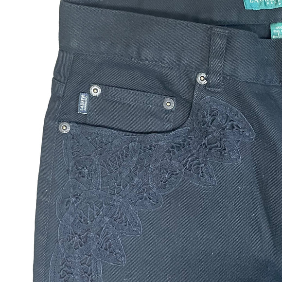 Ralph Lauren Jeans Co Women 8 Petite Y2K Black Mid Rise Flare Bootcut Jeans Lace - Picture 4 of 13